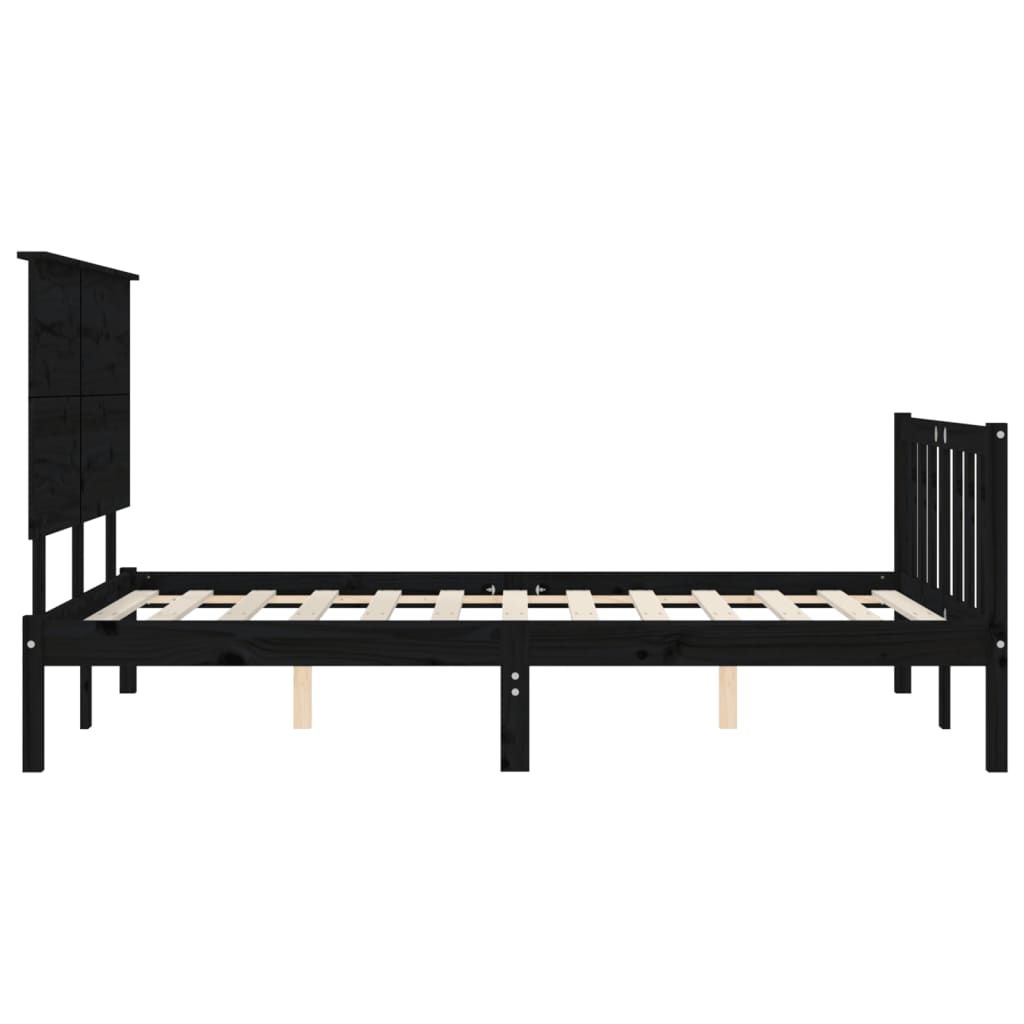 Bedframe met hoofdbord massief hout zwart 200x200 cm is nu te koop bij PeponiXL, paradijselijk wonen!