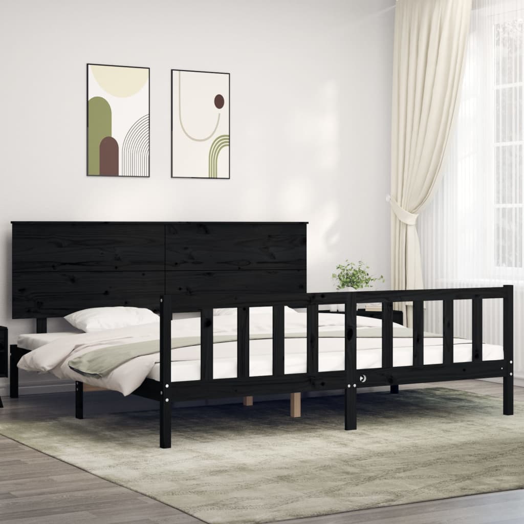 Bedframe met hoofdbord massief hout zwart 200x200 cm is nu te koop bij PeponiXL, paradijselijk wonen!