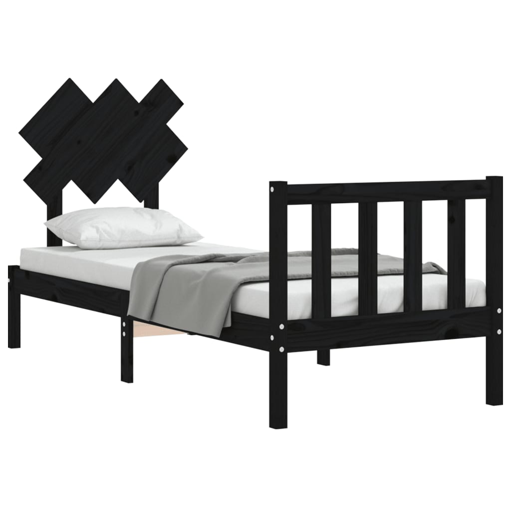 Bedframe met hoofdbord massief hout zwart is nu te koop bij PeponiXL, paradijselijk wonen!