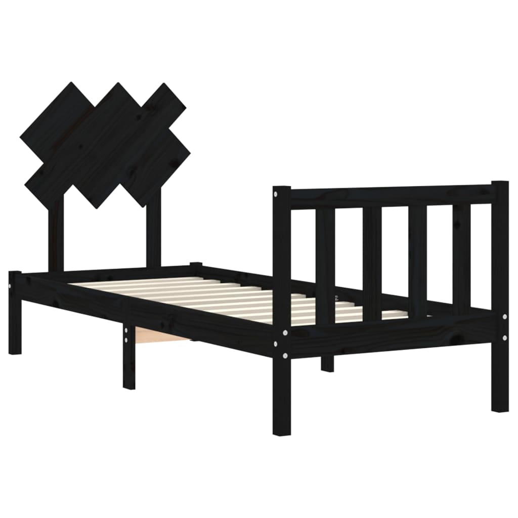 Bedframe met hoofdbord massief hout zwart is nu te koop bij PeponiXL, paradijselijk wonen!