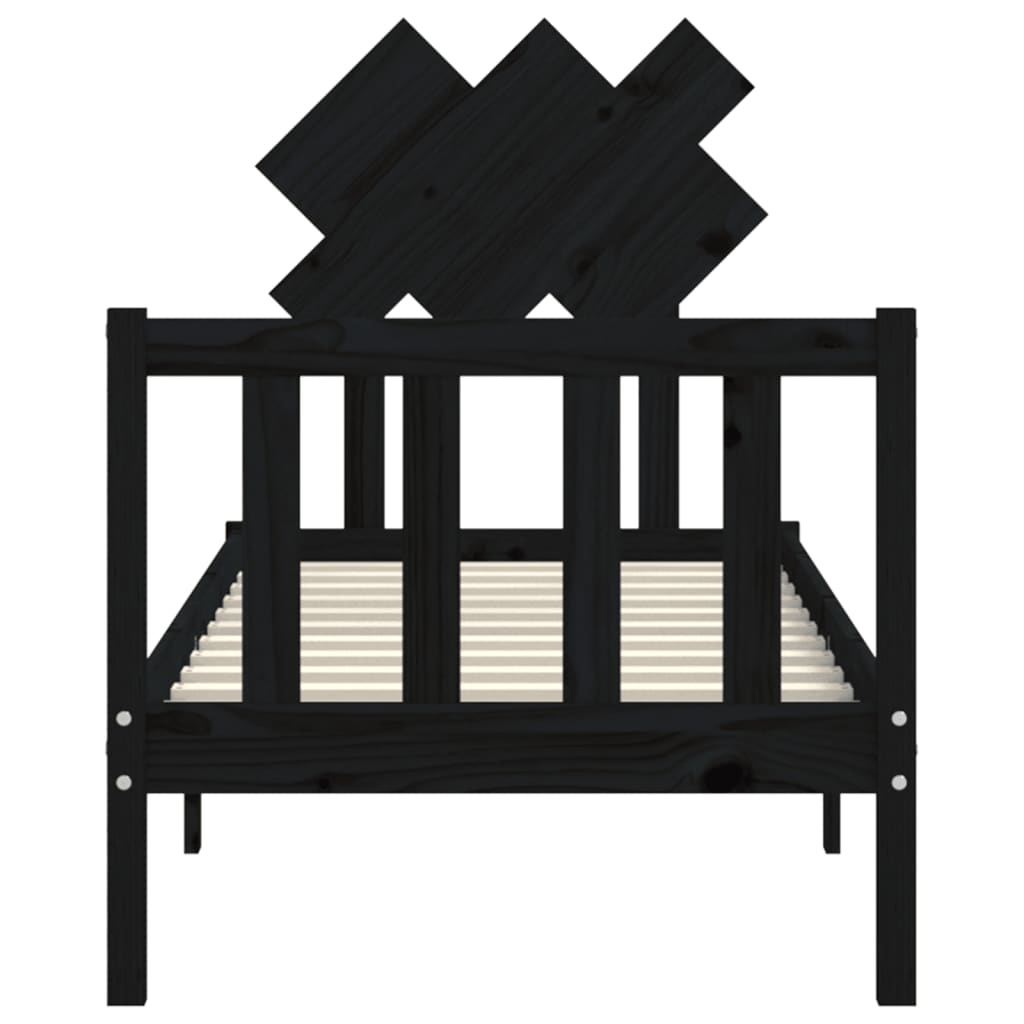 Bedframe met hoofdbord massief hout zwart is nu te koop bij PeponiXL, paradijselijk wonen!