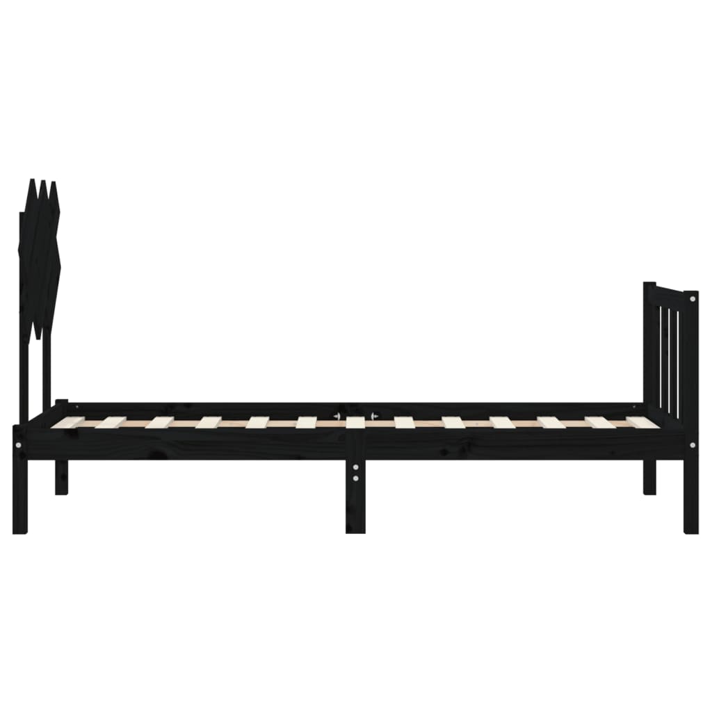Bedframe met hoofdbord massief hout zwart is nu te koop bij PeponiXL, paradijselijk wonen!