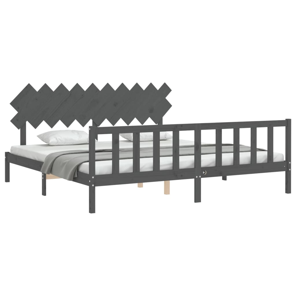 Bedframe met hoofdbord massief hout grijs 200x200 cm is nu te koop bij PeponiXL, paradijselijk wonen!