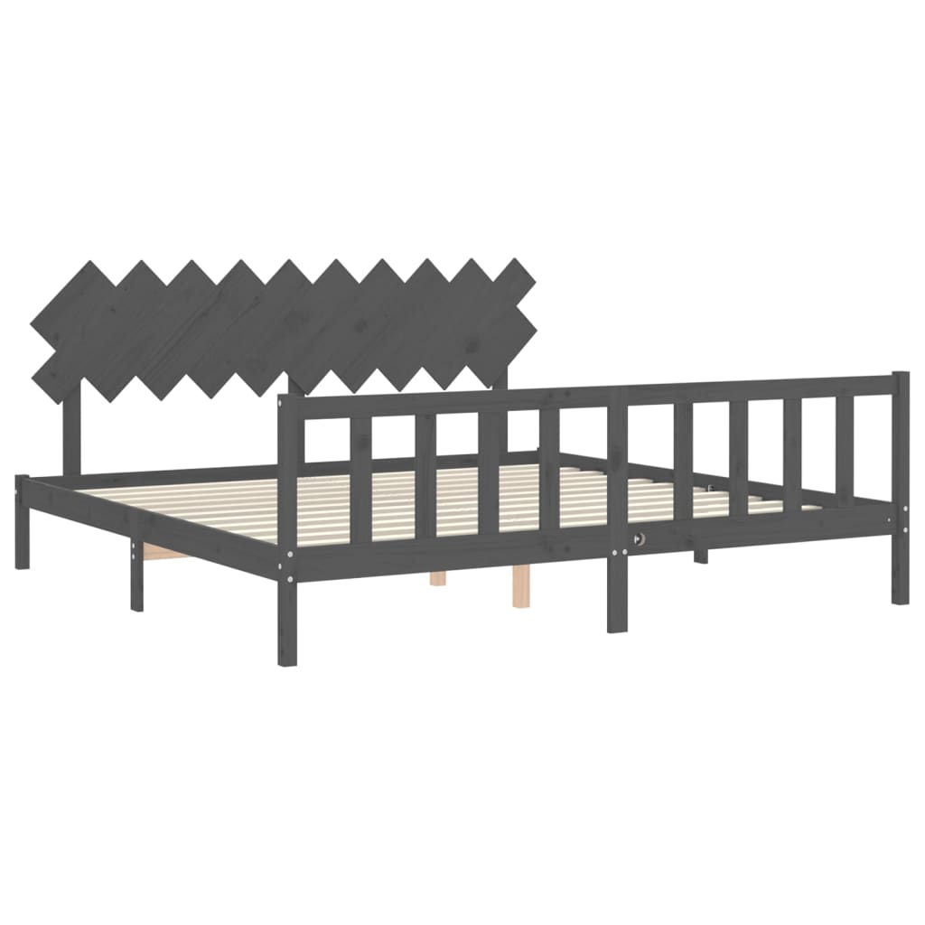 Bedframe met hoofdbord massief hout grijs 200x200 cm is nu te koop bij PeponiXL, paradijselijk wonen!