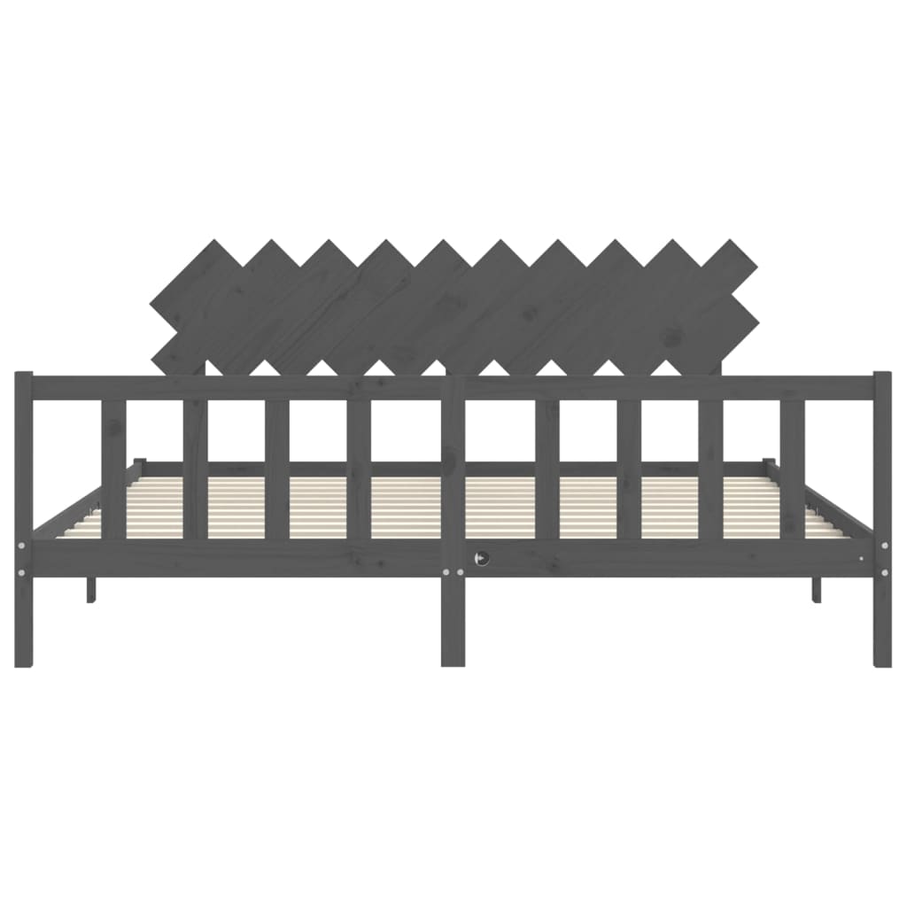 Bedframe met hoofdbord massief hout grijs 200x200 cm is nu te koop bij PeponiXL, paradijselijk wonen!