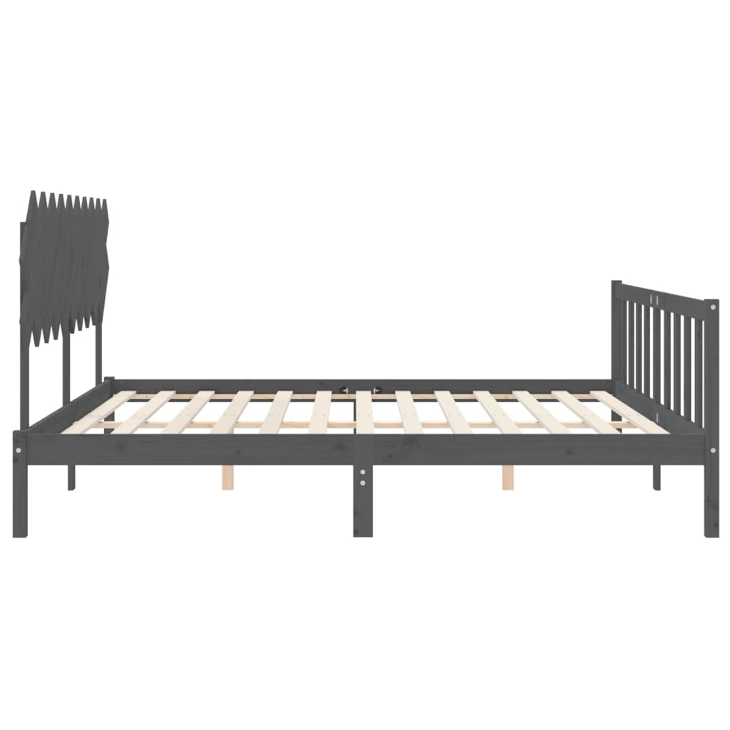 Bedframe met hoofdbord massief hout grijs 200x200 cm is nu te koop bij PeponiXL, paradijselijk wonen!