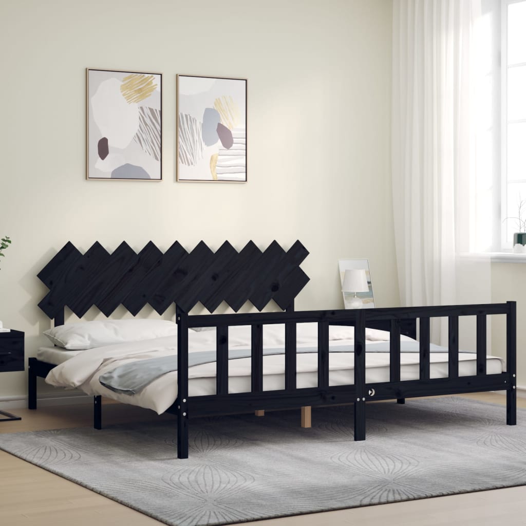 Bedframe met hoofdbord massief hout zwart 200x200 cm is nu te koop bij PeponiXL, paradijselijk wonen!