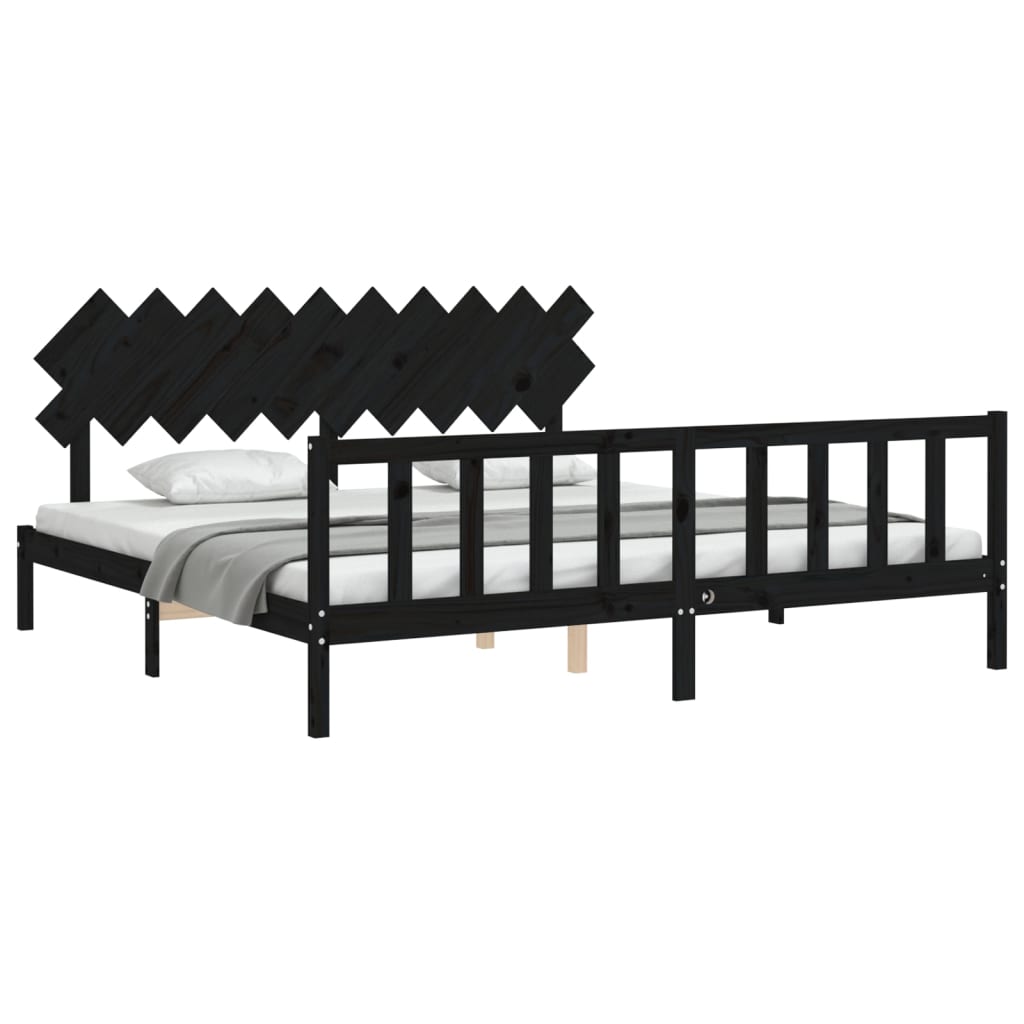 Bedframe met hoofdbord massief hout zwart 200x200 cm is nu te koop bij PeponiXL, paradijselijk wonen!