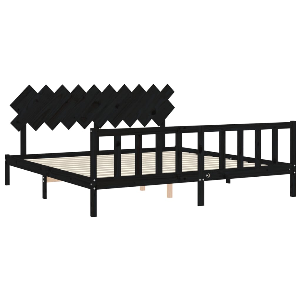 Bedframe met hoofdbord massief hout zwart 200x200 cm is nu te koop bij PeponiXL, paradijselijk wonen!
