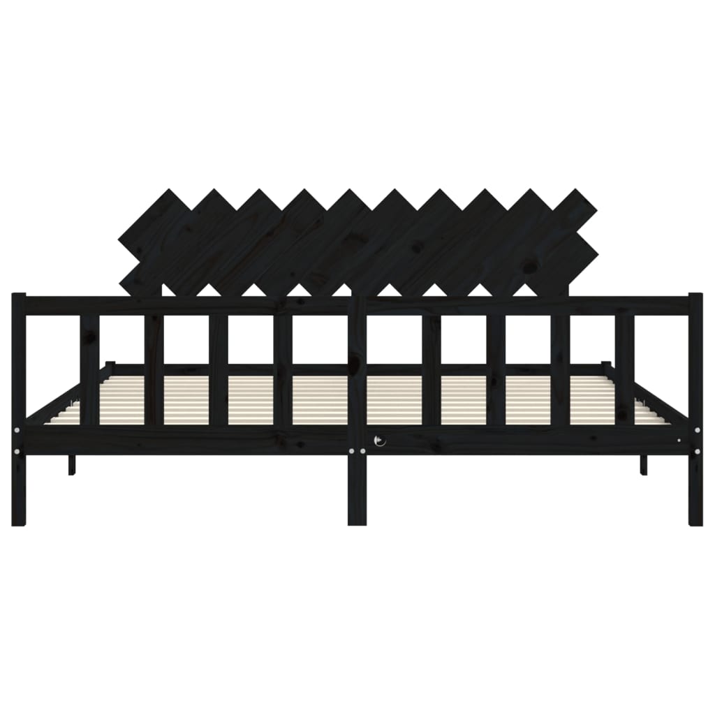 Bedframe met hoofdbord massief hout zwart 200x200 cm is nu te koop bij PeponiXL, paradijselijk wonen!