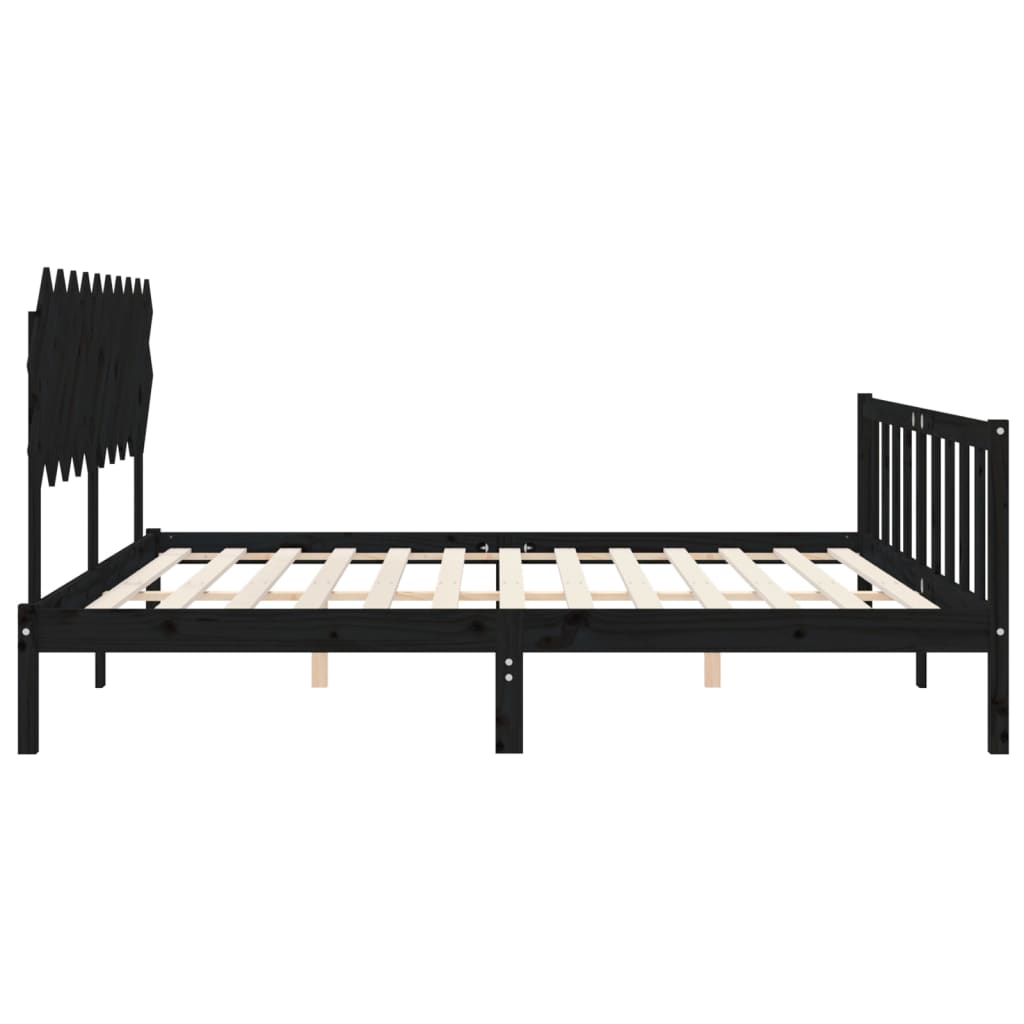 Bedframe met hoofdbord massief hout zwart 200x200 cm is nu te koop bij PeponiXL, paradijselijk wonen!