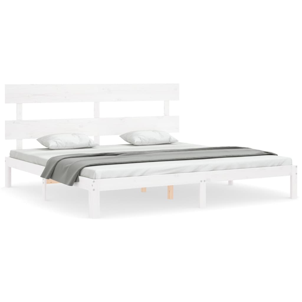 Bedframe met hoofdbord massief hout wit is nu te koop bij PeponiXL, paradijselijk wonen!