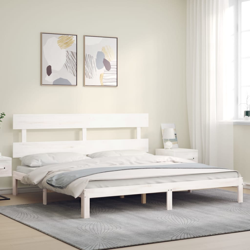 Bedframe met hoofdbord massief hout wit is nu te koop bij PeponiXL, paradijselijk wonen!