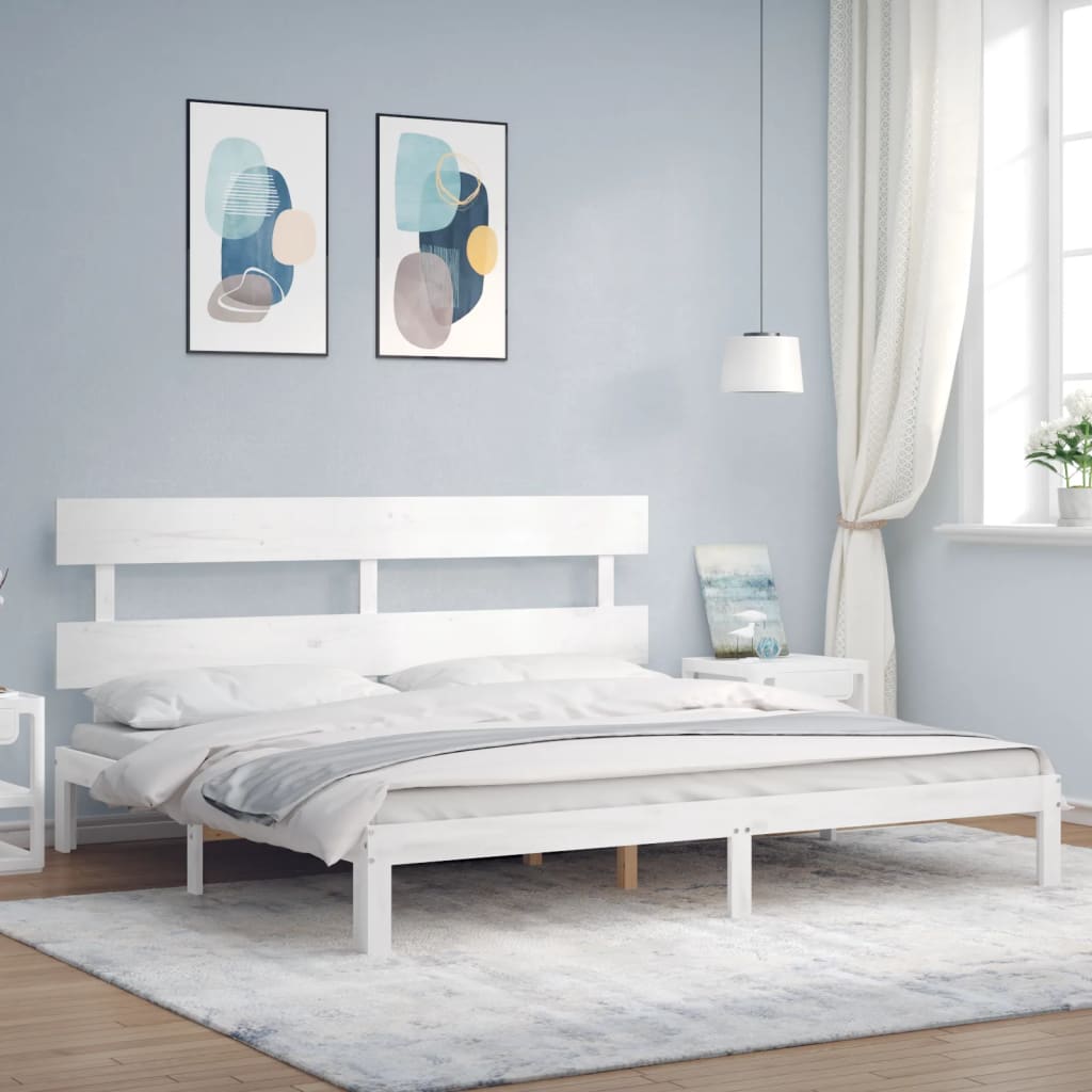 Bedframe met hoofdbord massief hout wit is nu te koop bij PeponiXL, paradijselijk wonen!