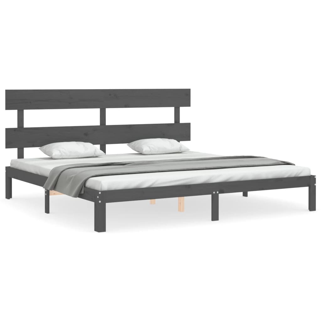 Bedframe met hoofdbord massief hout grijs 200x200 cm is nu te koop bij PeponiXL, paradijselijk wonen!