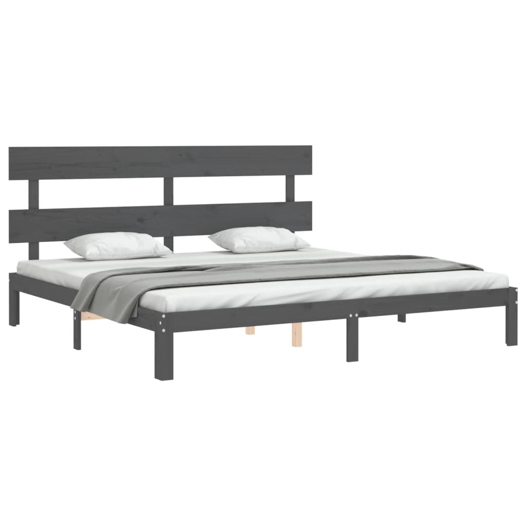 Bedframe met hoofdbord massief hout grijs 200x200 cm is nu te koop bij PeponiXL, paradijselijk wonen!