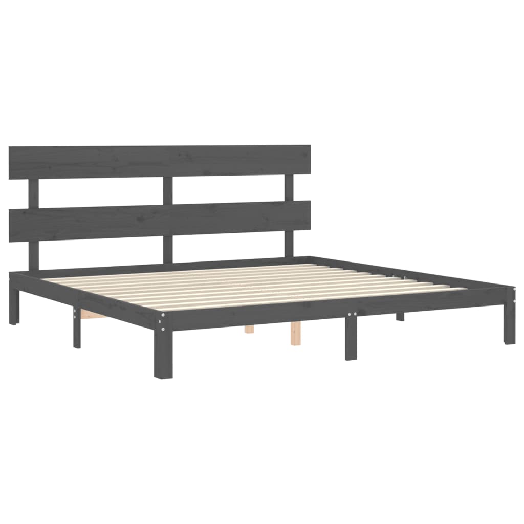 Bedframe met hoofdbord massief hout grijs 200x200 cm is nu te koop bij PeponiXL, paradijselijk wonen!