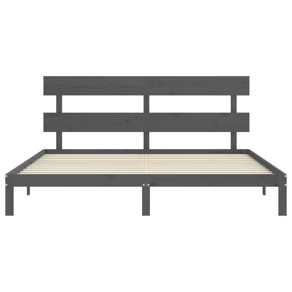 Bedframe met hoofdbord massief hout grijs 200x200 cm is nu te koop bij PeponiXL, paradijselijk wonen!