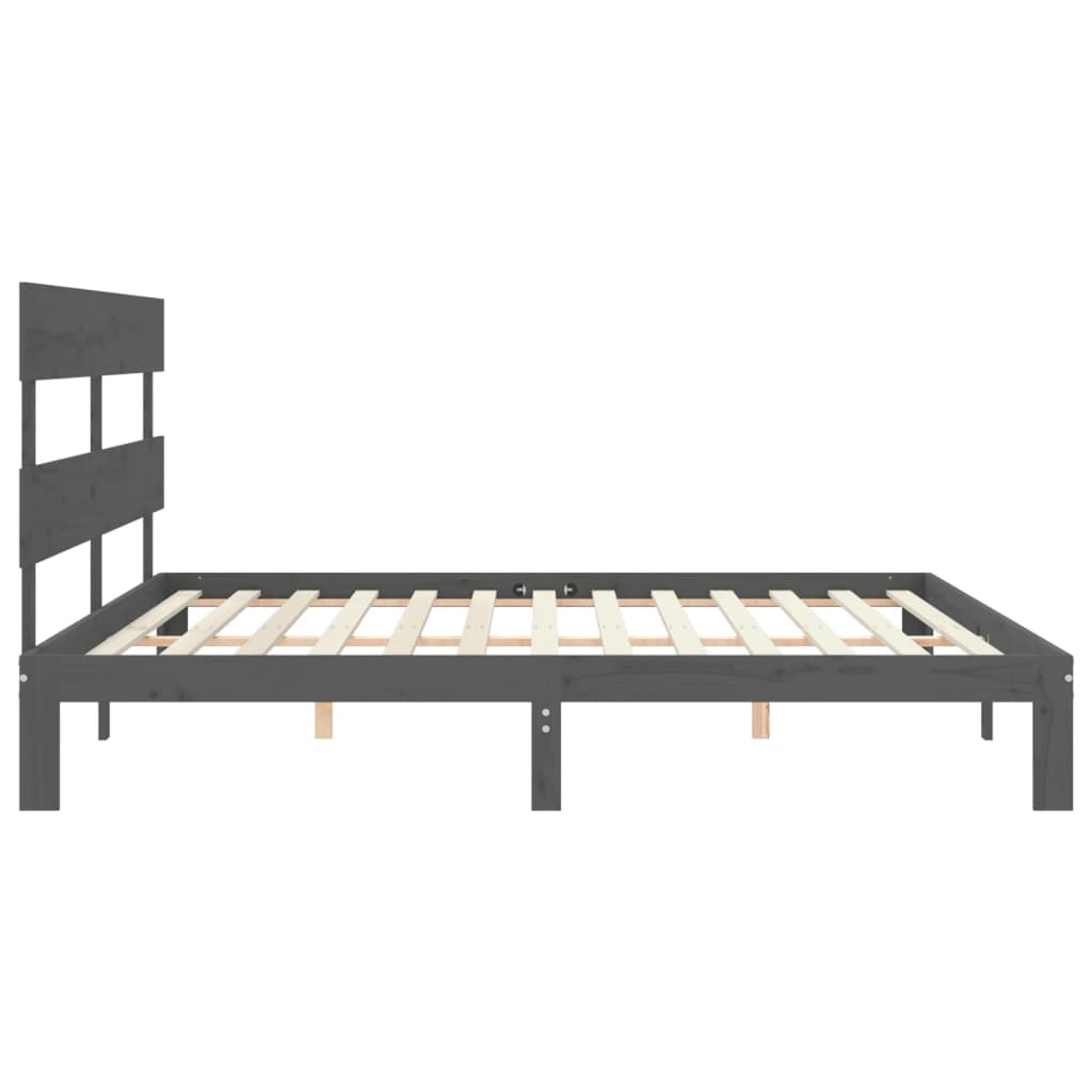 Bedframe met hoofdbord massief hout grijs 200x200 cm is nu te koop bij PeponiXL, paradijselijk wonen!