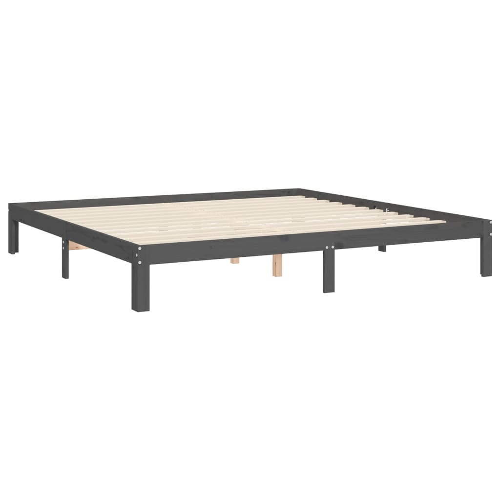 Bedframe met hoofdbord massief hout grijs 200x200 cm is nu te koop bij PeponiXL, paradijselijk wonen!