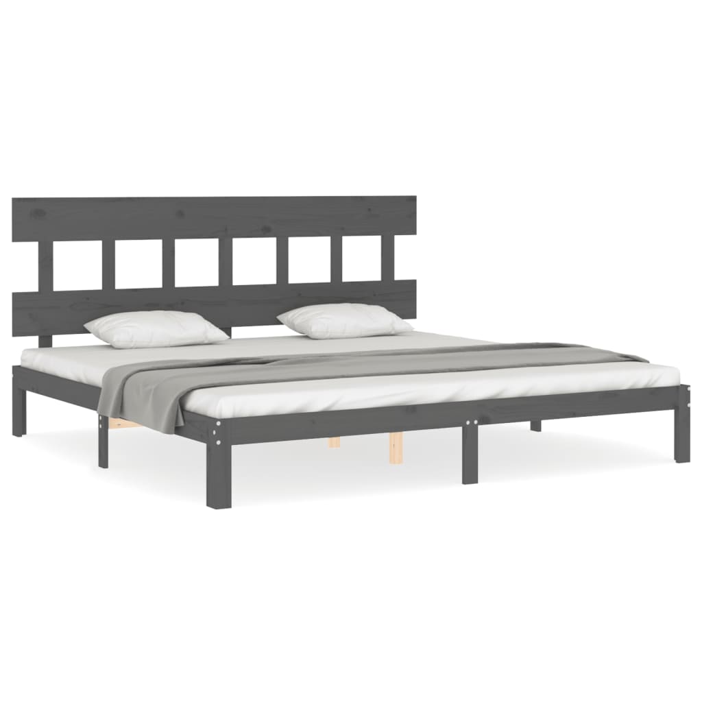 Bedframe met hoofdbord massief hout grijs 200x200 cm is nu te koop bij PeponiXL, paradijselijk wonen!