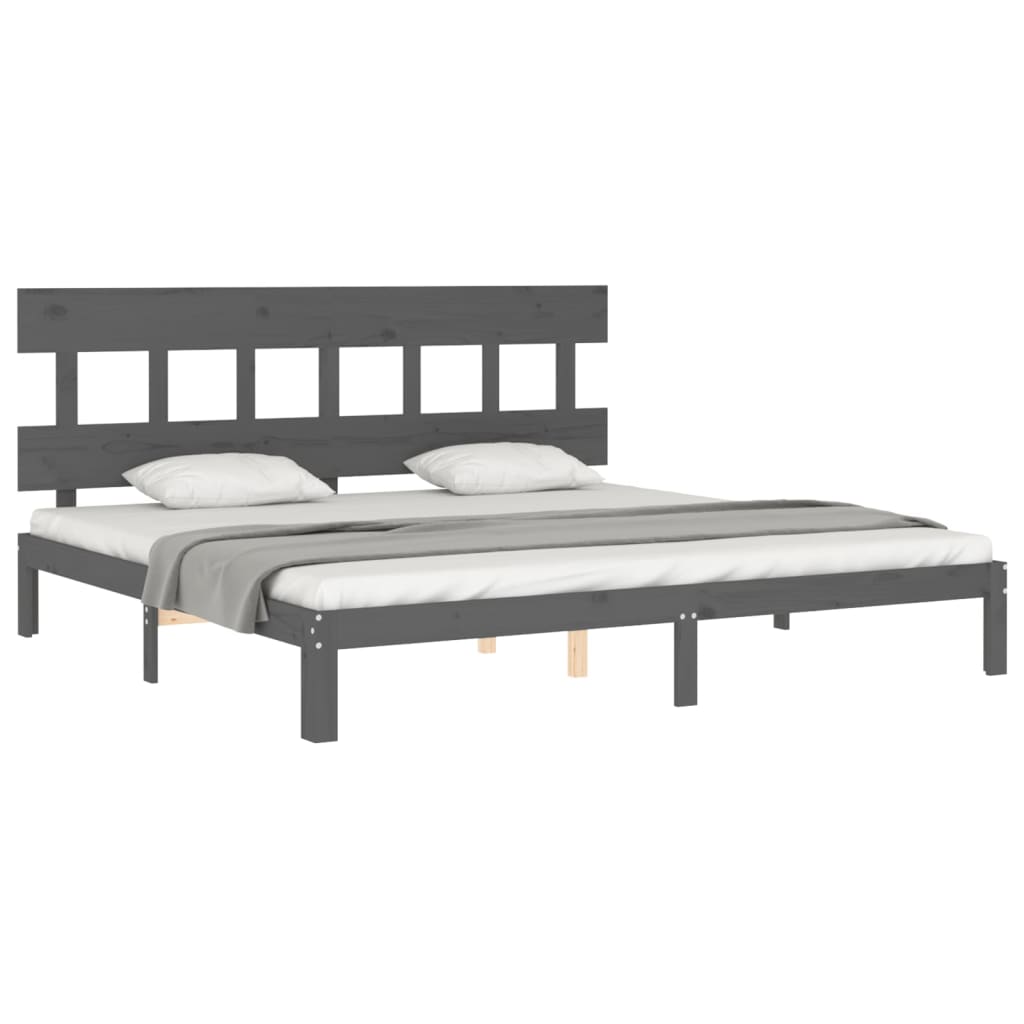 Bedframe met hoofdbord massief hout grijs 200x200 cm is nu te koop bij PeponiXL, paradijselijk wonen!