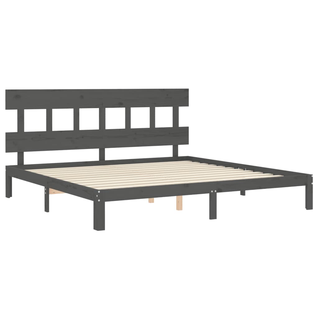 Bedframe met hoofdbord massief hout grijs 200x200 cm is nu te koop bij PeponiXL, paradijselijk wonen!