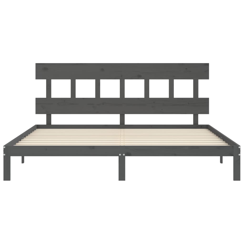 Bedframe met hoofdbord massief hout grijs 200x200 cm is nu te koop bij PeponiXL, paradijselijk wonen!