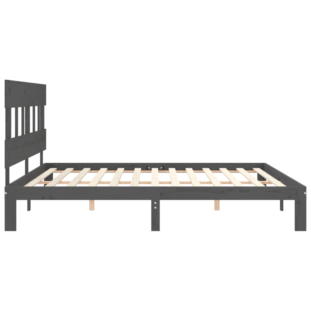 Bedframe met hoofdbord massief hout grijs 200x200 cm is nu te koop bij PeponiXL, paradijselijk wonen!