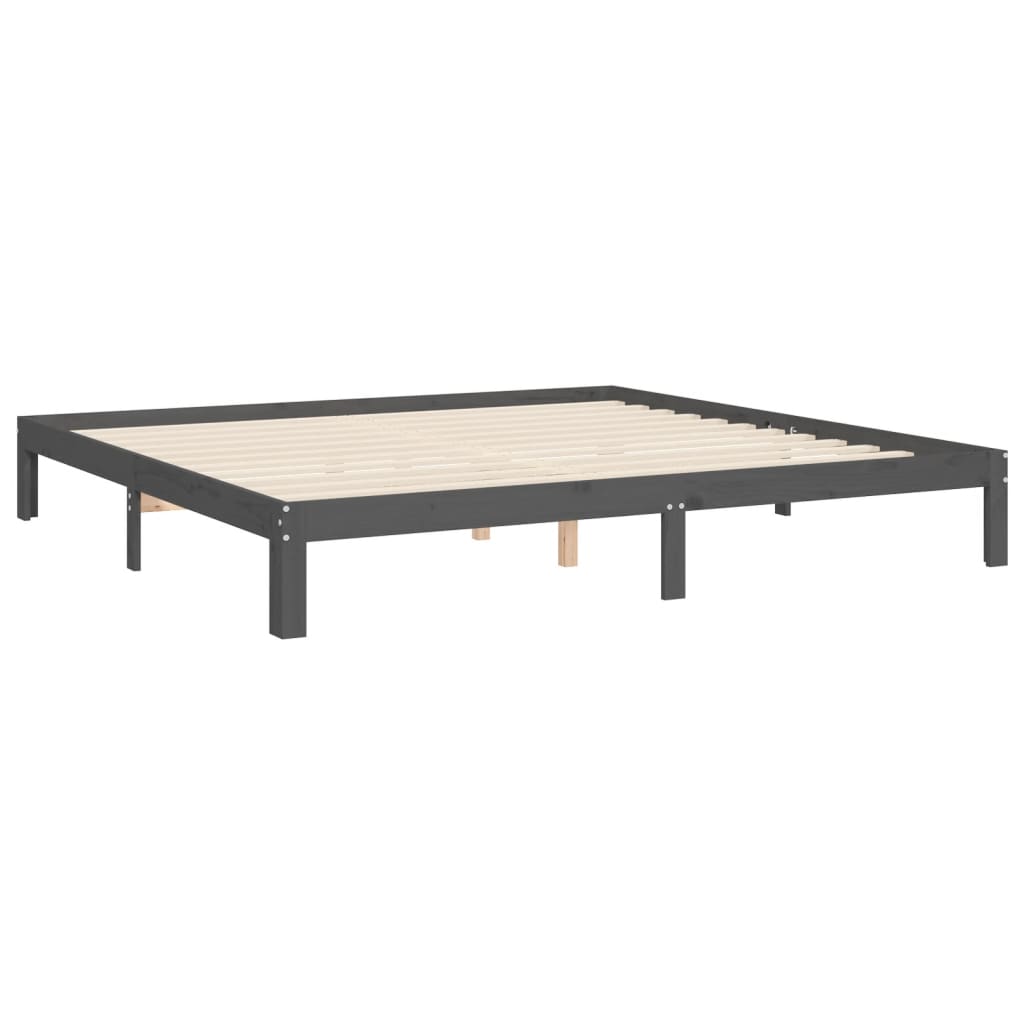 Bedframe met hoofdbord massief hout grijs 200x200 cm is nu te koop bij PeponiXL, paradijselijk wonen!