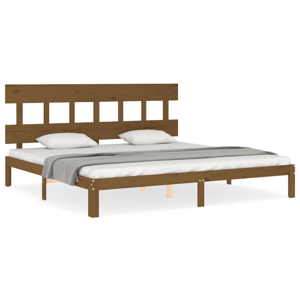 Bedframe met hoofdbord massief hout honingbruin 200x200 cm is nu te koop bij PeponiXL, paradijselijk wonen!