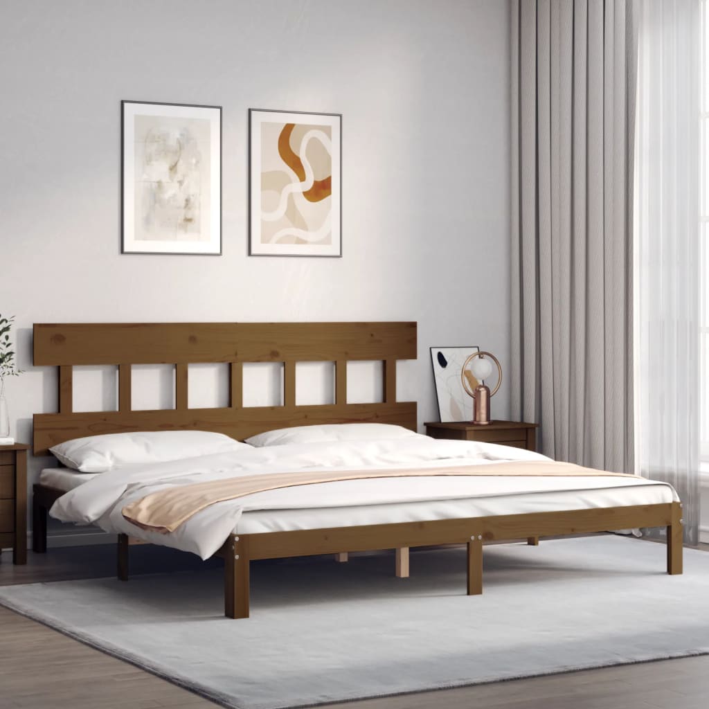 Bedframe met hoofdbord massief hout honingbruin 200x200 cm is nu te koop bij PeponiXL, paradijselijk wonen!