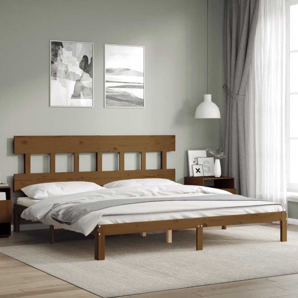 Bedframe met hoofdbord massief hout honingbruin 200x200 cm is nu te koop bij PeponiXL, paradijselijk wonen!