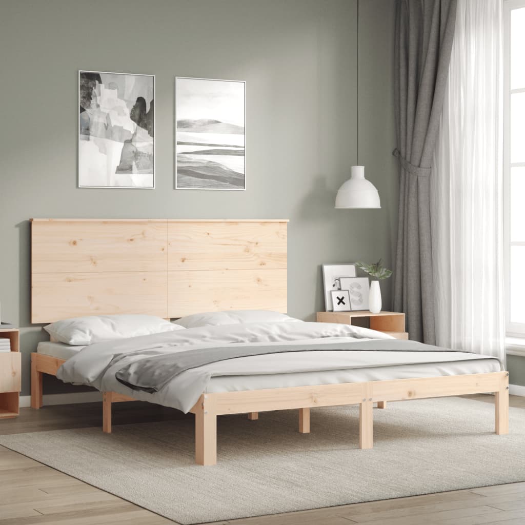 Bedframe met hoofdbord massief hout is nu te koop bij PeponiXL, paradijselijk wonen!