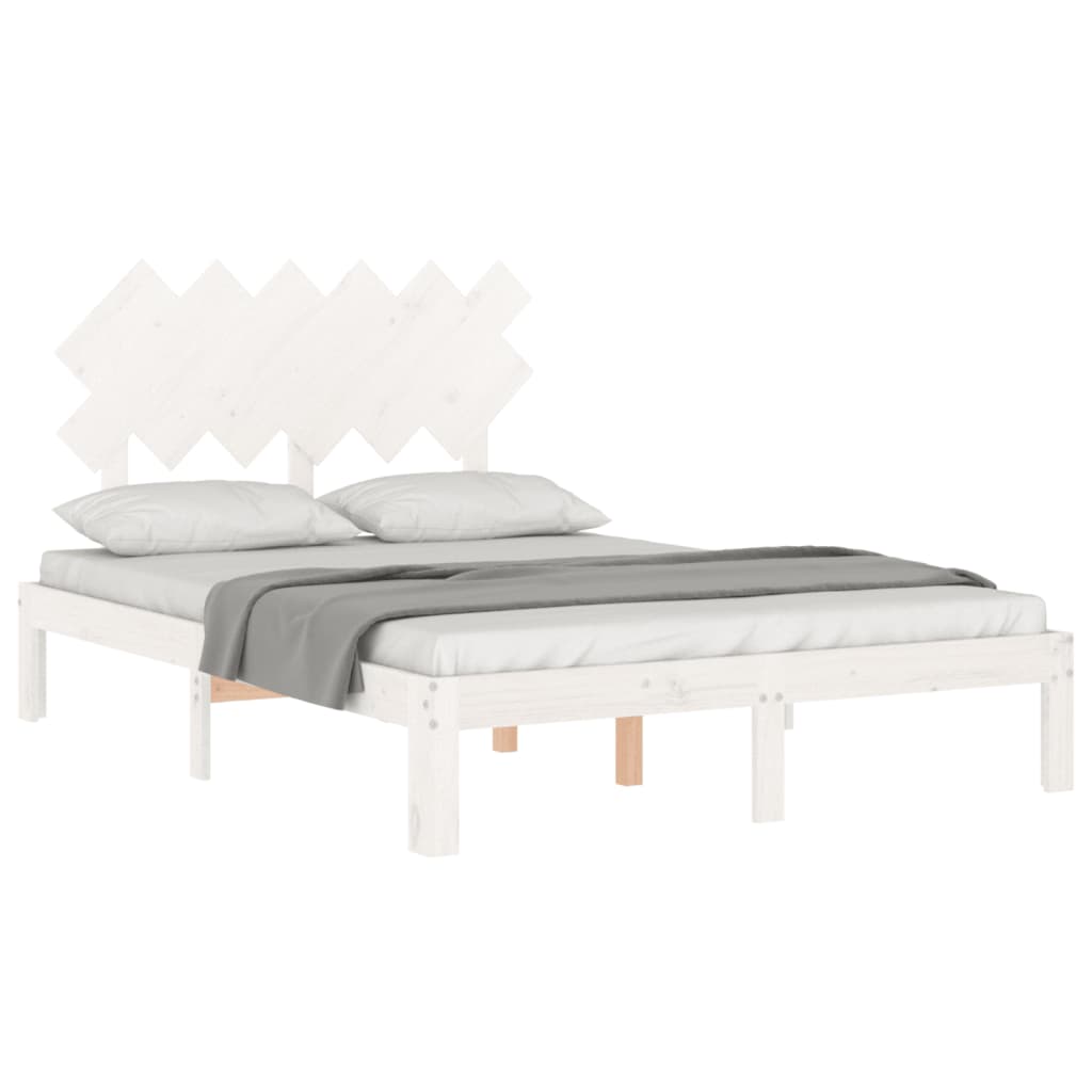 Bedframe met hoofdbord massief hout wit is nu te koop bij PeponiXL, paradijselijk wonen!