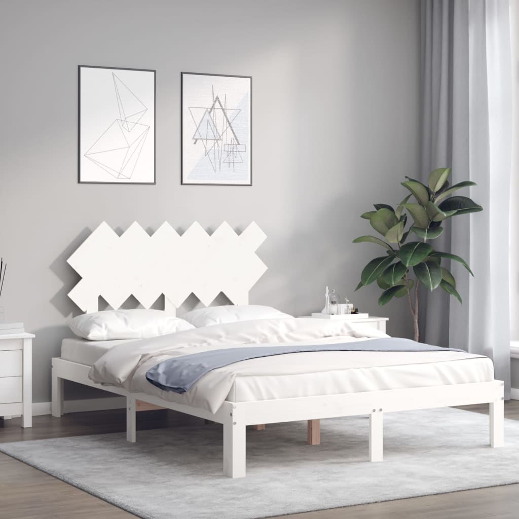 Bedframe met hoofdbord massief hout wit is nu te koop bij PeponiXL, paradijselijk wonen!