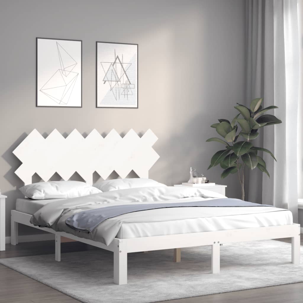 Bedframe met hoofdbord massief hout wit is nu te koop bij PeponiXL, paradijselijk wonen!