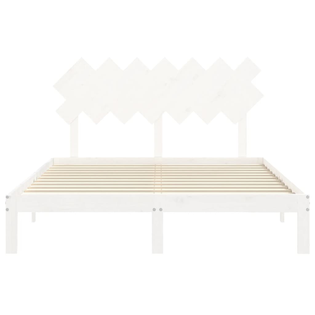 Bedframe met hoofdbord massief hout wit is nu te koop bij PeponiXL, paradijselijk wonen!