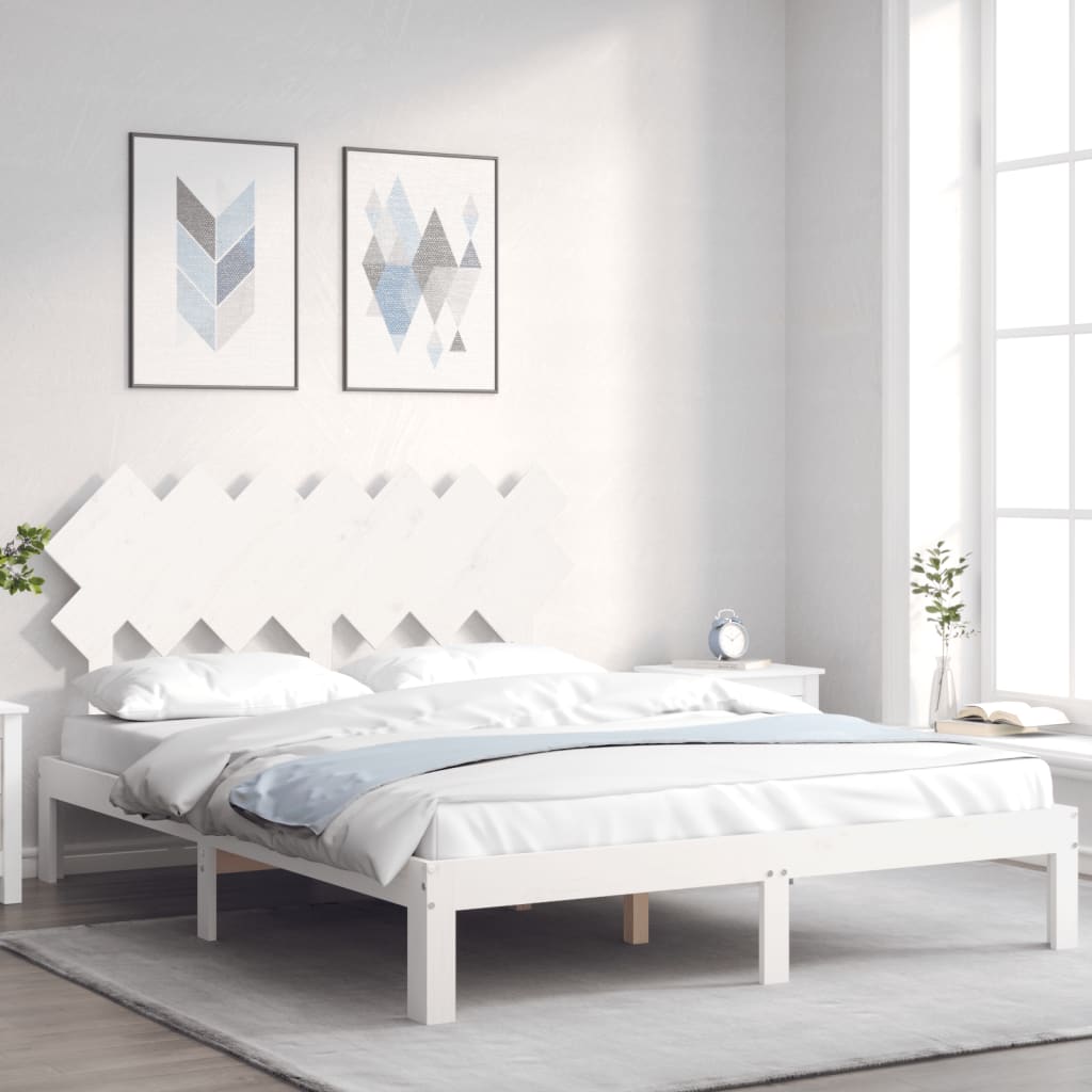 Bedframe met hoofdbord massief hout wit is nu te koop bij PeponiXL, paradijselijk wonen!