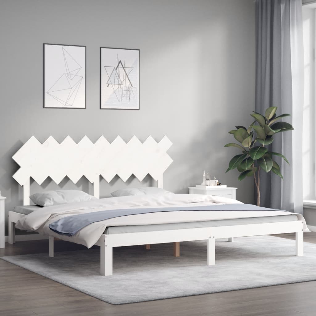Bedframe met hoofdbord massief hout wit Super King Size is nu te koop bij PeponiXL, paradijselijk wonen!