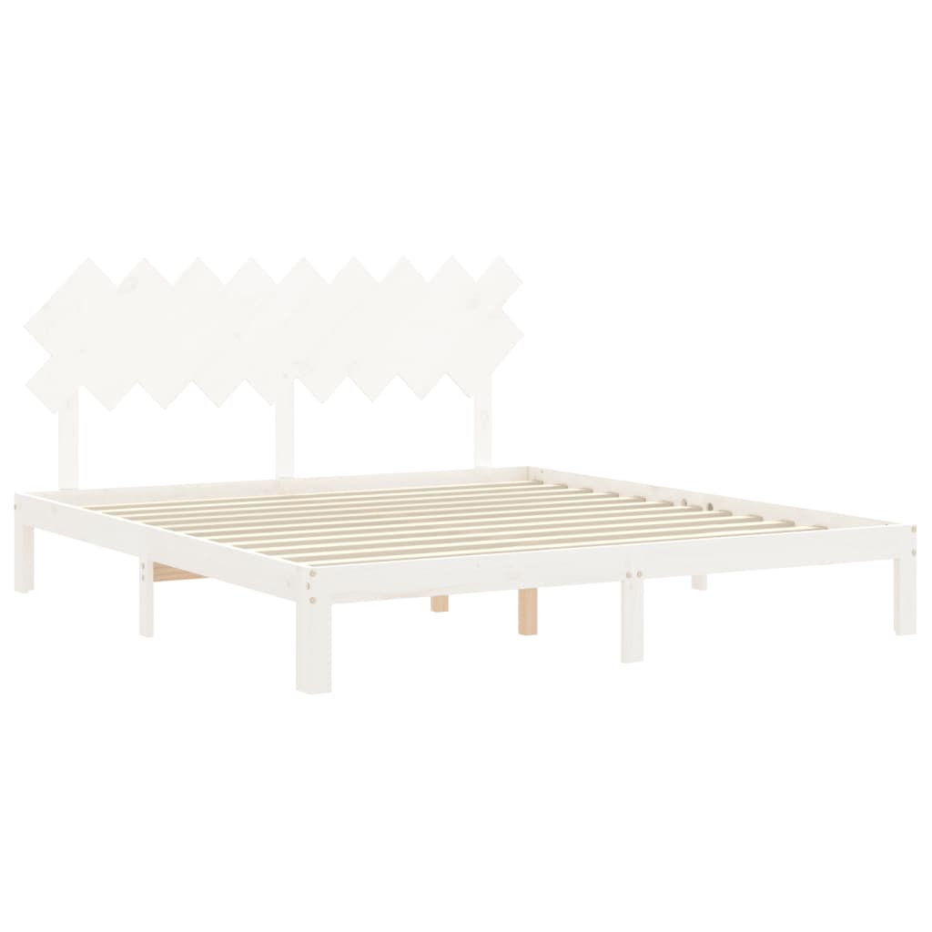 Bedframe met hoofdbord massief hout wit Super King Size is nu te koop bij PeponiXL, paradijselijk wonen!
