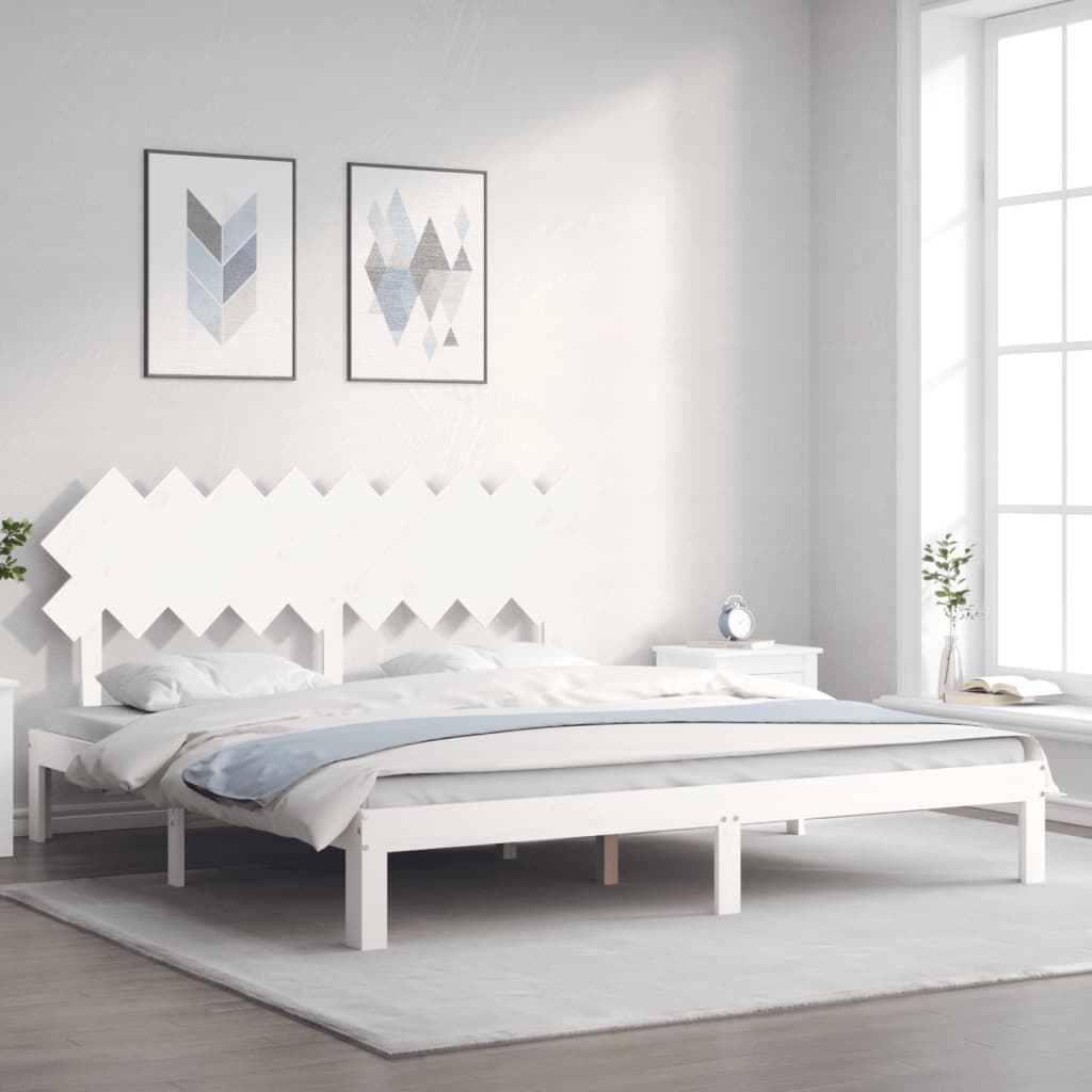 Bedframe met hoofdbord massief hout wit Super King Size is nu te koop bij PeponiXL, paradijselijk wonen!