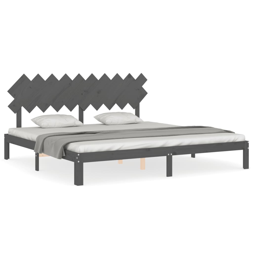 Bedframe met hoofdbord massief hout grijs 200x200 cm is nu te koop bij PeponiXL, paradijselijk wonen!