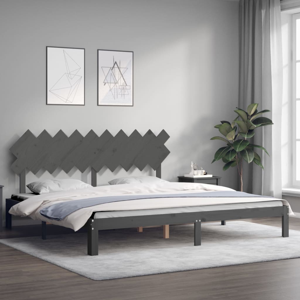 Bedframe met hoofdbord massief hout grijs 200x200 cm is nu te koop bij PeponiXL, paradijselijk wonen!