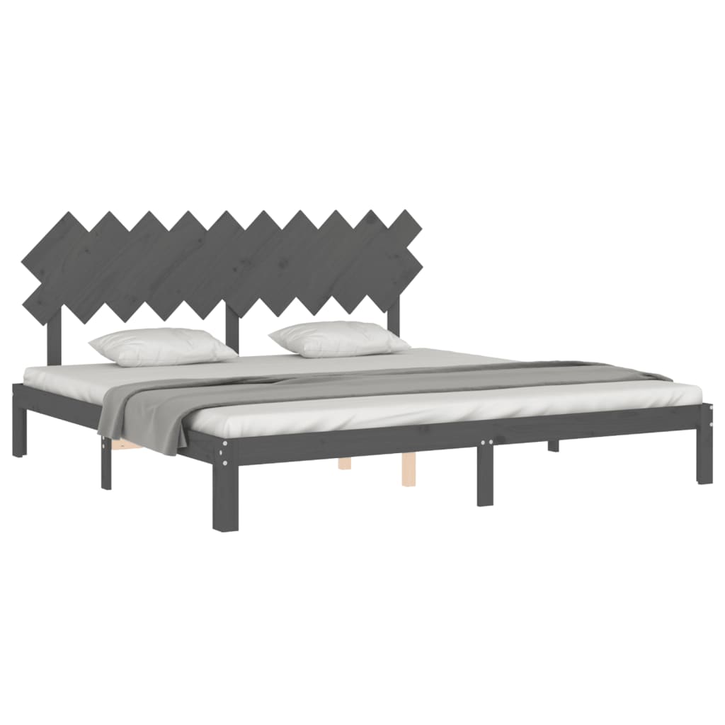 Bedframe met hoofdbord massief hout grijs 200x200 cm is nu te koop bij PeponiXL, paradijselijk wonen!