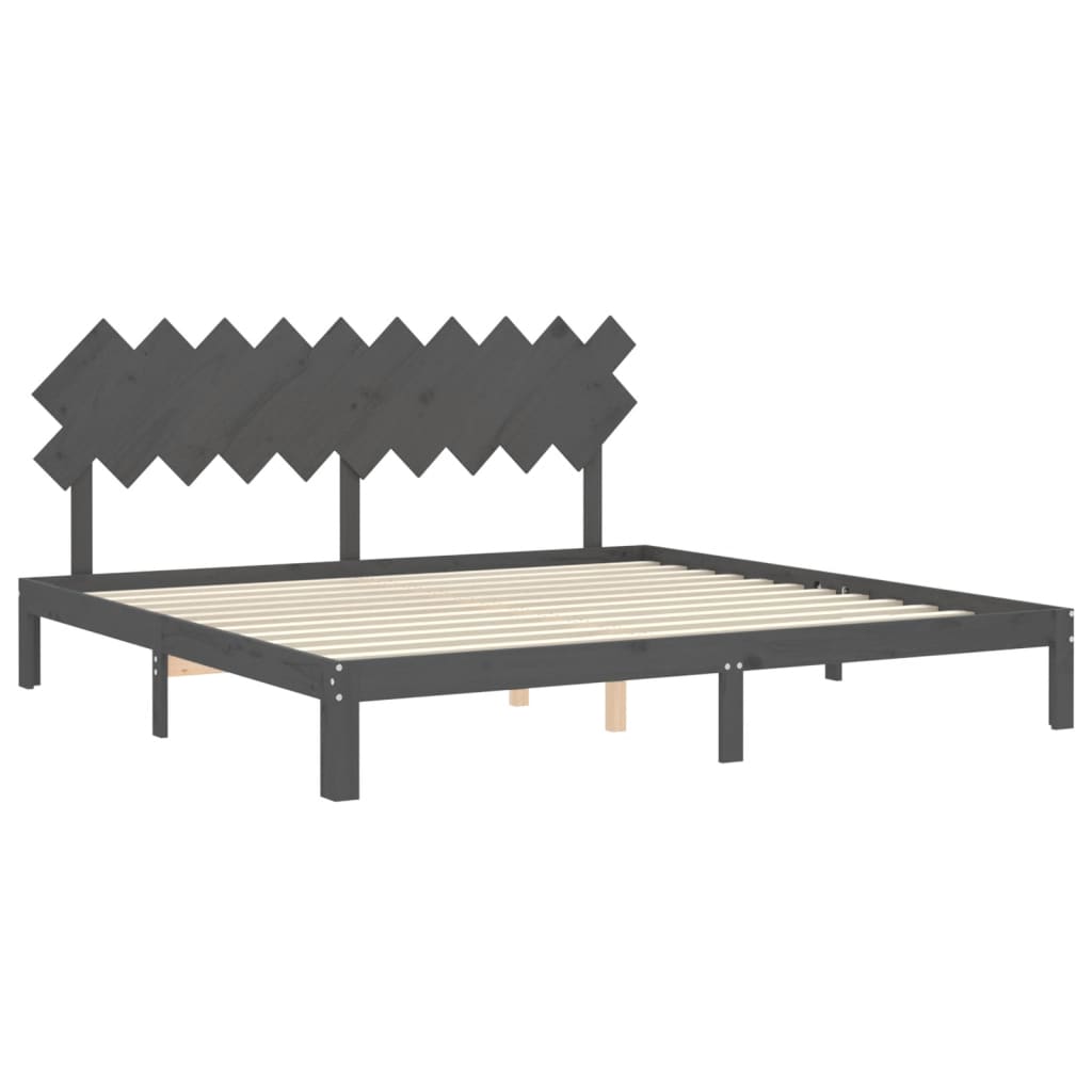 Bedframe met hoofdbord massief hout grijs 200x200 cm is nu te koop bij PeponiXL, paradijselijk wonen!