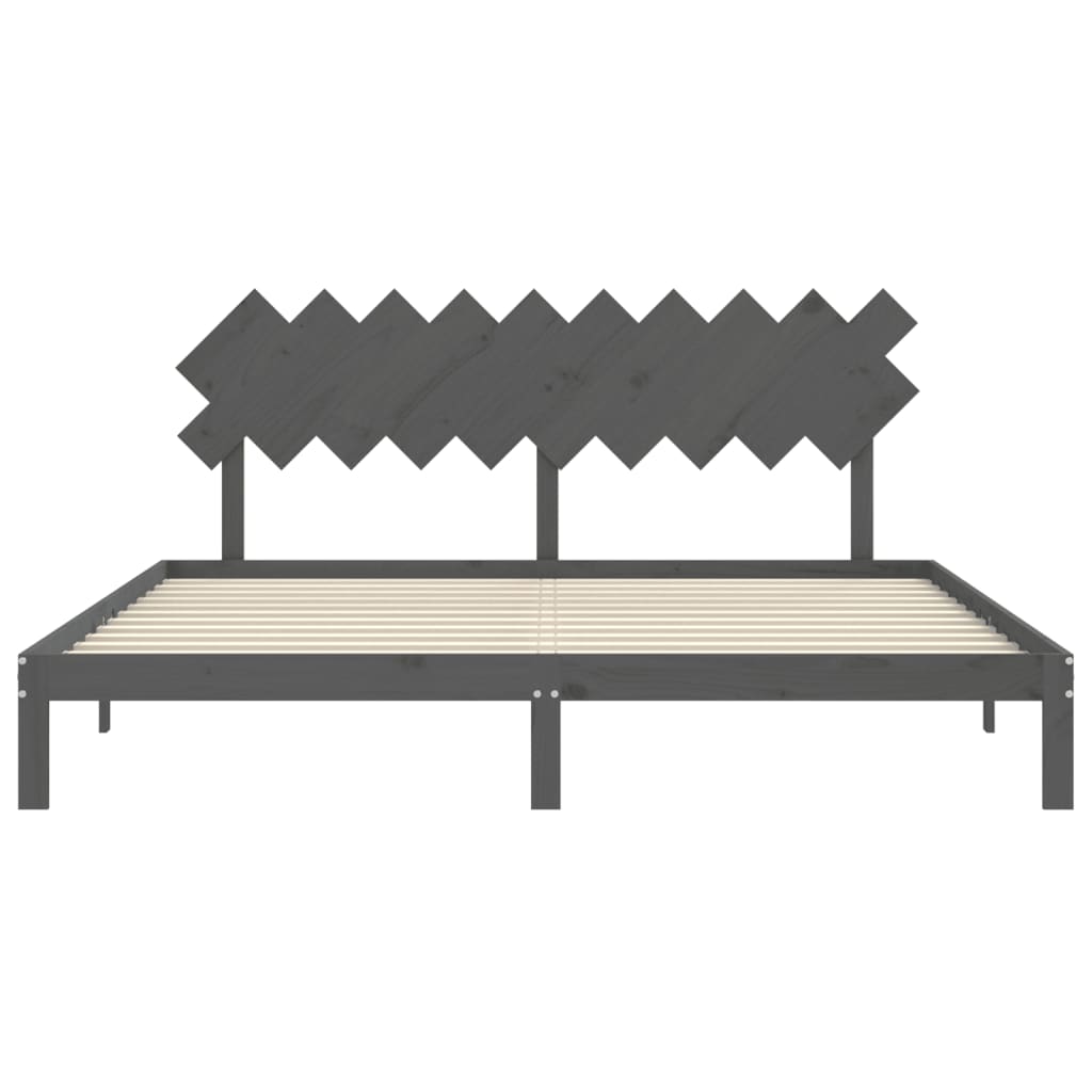 Bedframe met hoofdbord massief hout grijs 200x200 cm is nu te koop bij PeponiXL, paradijselijk wonen!