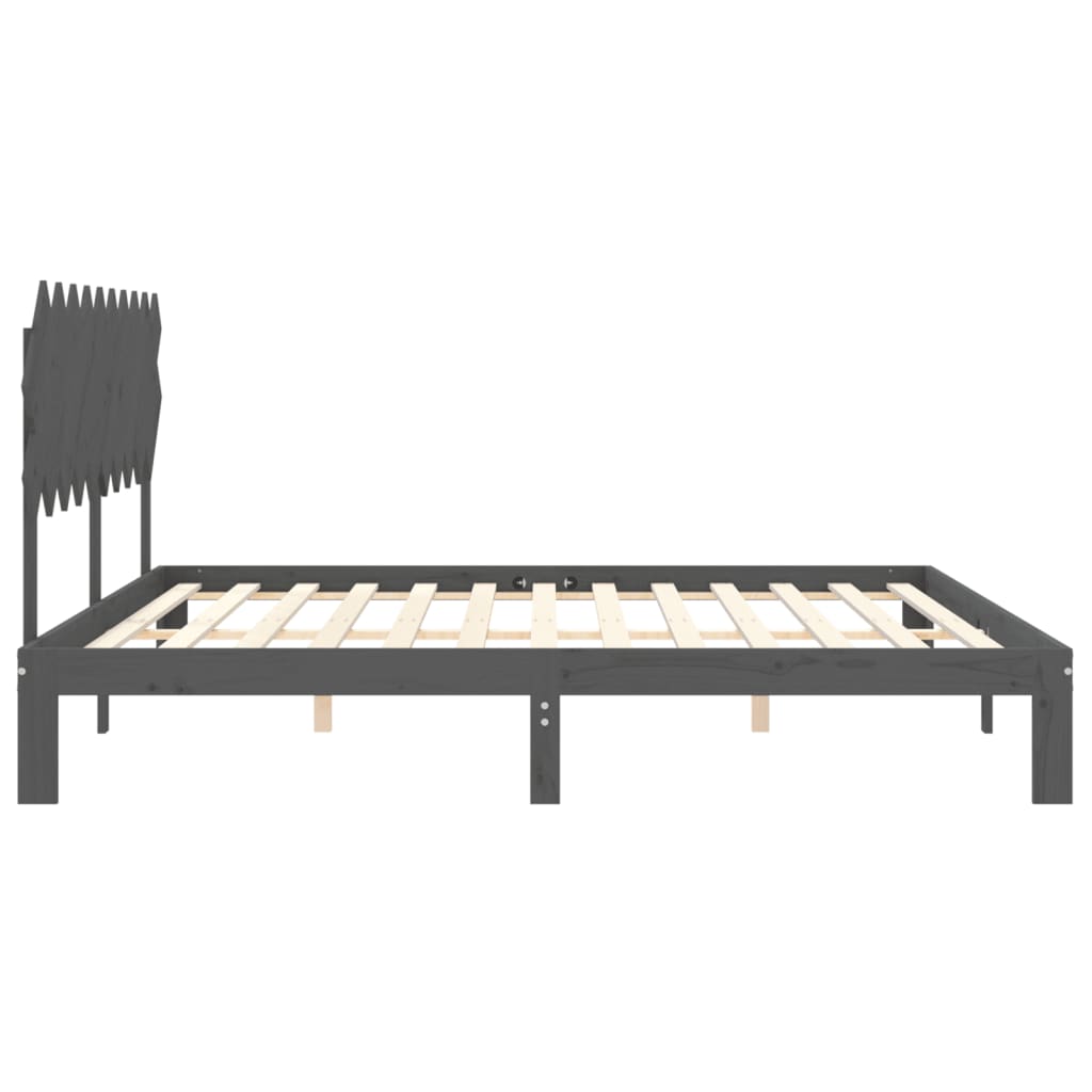Bedframe met hoofdbord massief hout grijs 200x200 cm is nu te koop bij PeponiXL, paradijselijk wonen!