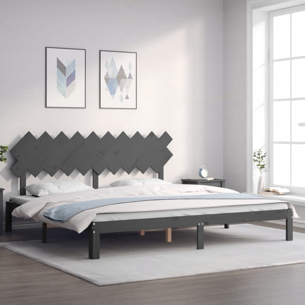 Bedframe met hoofdbord massief hout grijs 200x200 cm is nu te koop bij PeponiXL, paradijselijk wonen!
