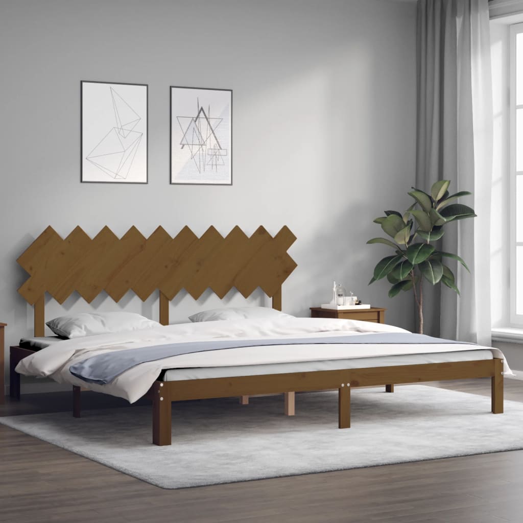 Bedframe met hoofdbord massief hout honingbruin 200x200 cm is nu te koop bij PeponiXL, paradijselijk wonen!